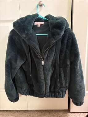 Philosophy Plush Teal Hooded Faux-Fur Puffer Jacket